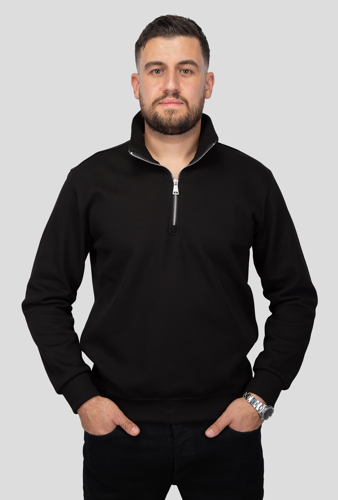 Felsenkind Herren Quarter-Zip Pullover – Langarm Sweatshirt mit Reißverschluss