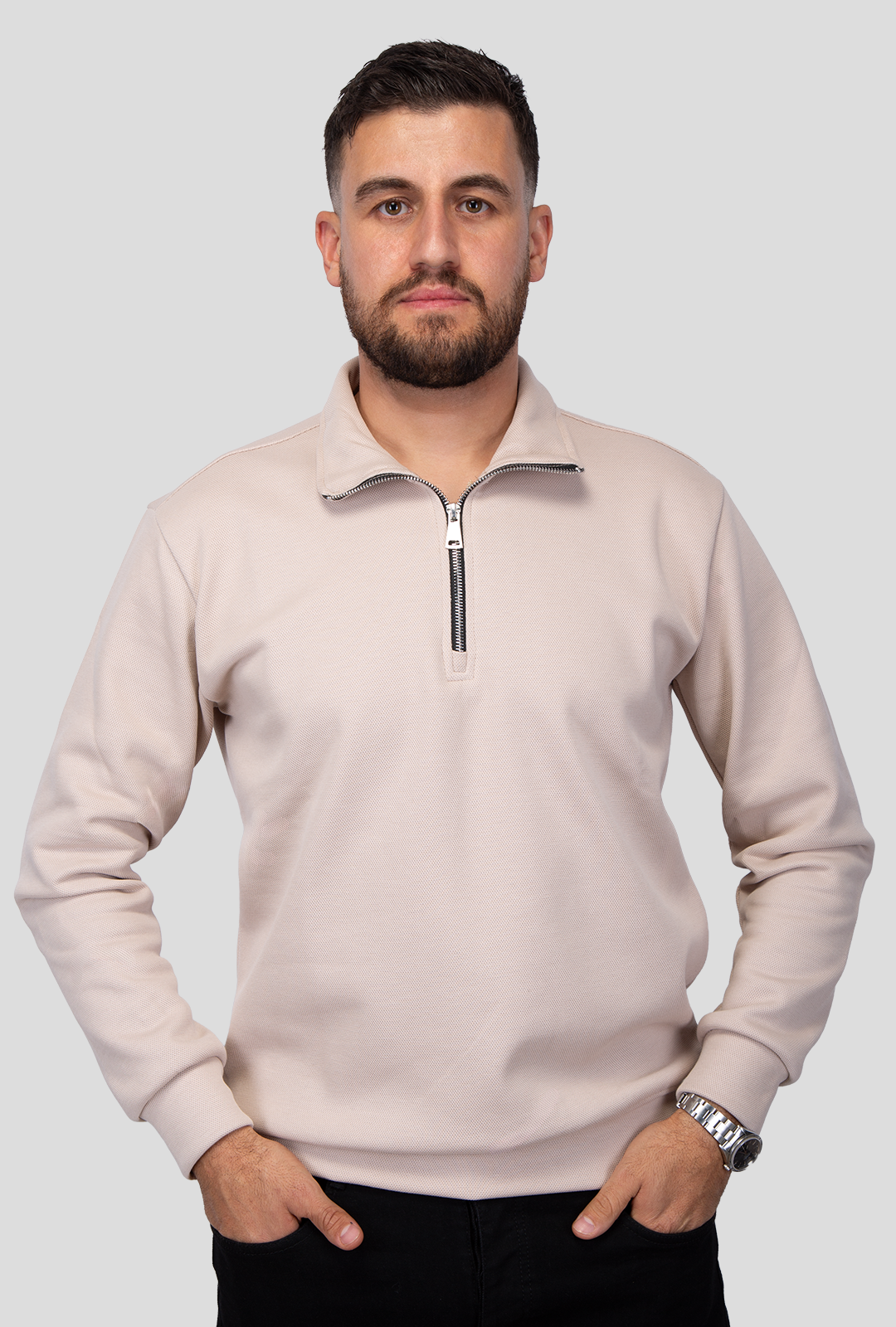 Felsenkind Herren Quarter-Zip Pullover – Langarm Sweatshirt mit Reißverschluss