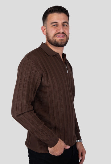 Felsenkind Herren Strick-Poloshirt mit Reißverschluss – Dünnes Feinstrick-Oberteil Sweatshirt