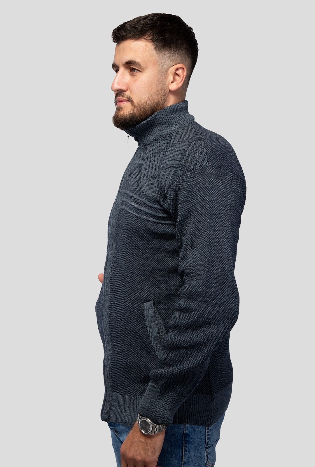 Felsenkind Herren Winter-Strickjacke –  Jacke aus recyceltem Polyester, Hochwertiger Zipper, Modernes Strickmuster, Ideal für Freizeit, Büro & Outdoor