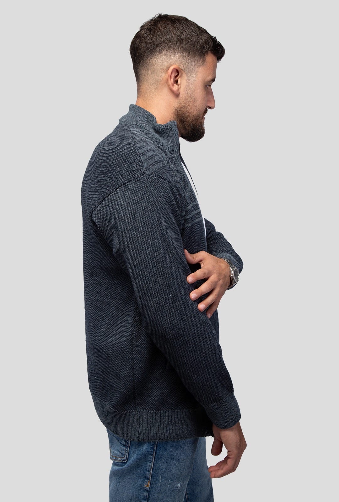 Felsenkind Herren Winter-Strickjacke –  Jacke aus recyceltem Polyester, Hochwertiger Zipper, Modernes Strickmuster, Ideal für Freizeit, Büro & Outdoor