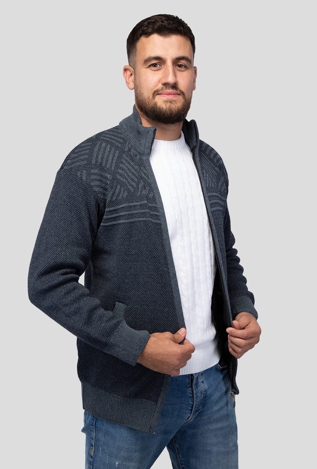 Felsenkind Herren Winter-Strickjacke –  Jacke aus recyceltem Polyester, Hochwertiger Zipper, Modernes Strickmuster, Ideal für Freizeit, Büro & Outdoor