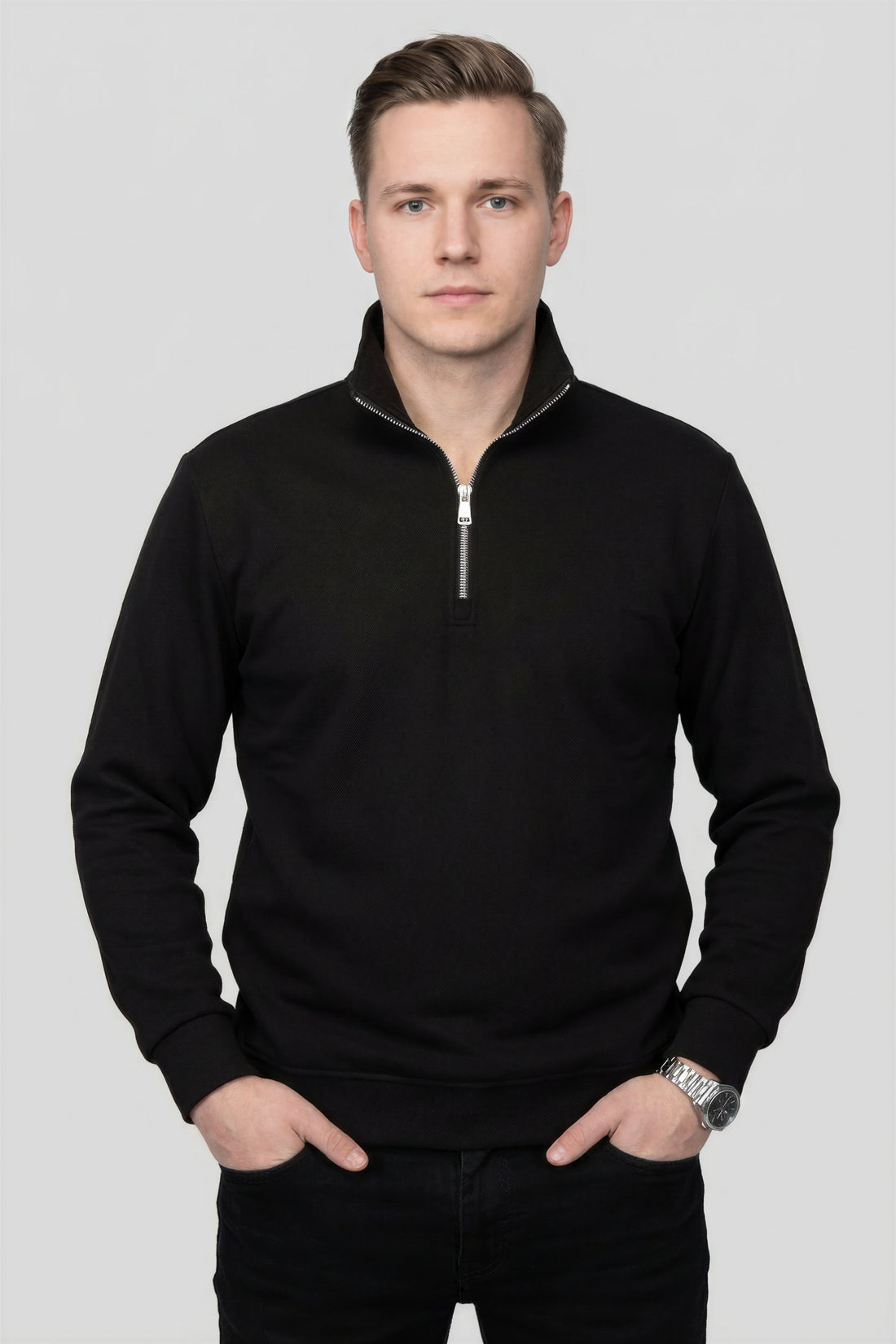 Felsenkind Herren Quarter-Zip Pullover – Langarm Sweatshirt mit Reißverschluss