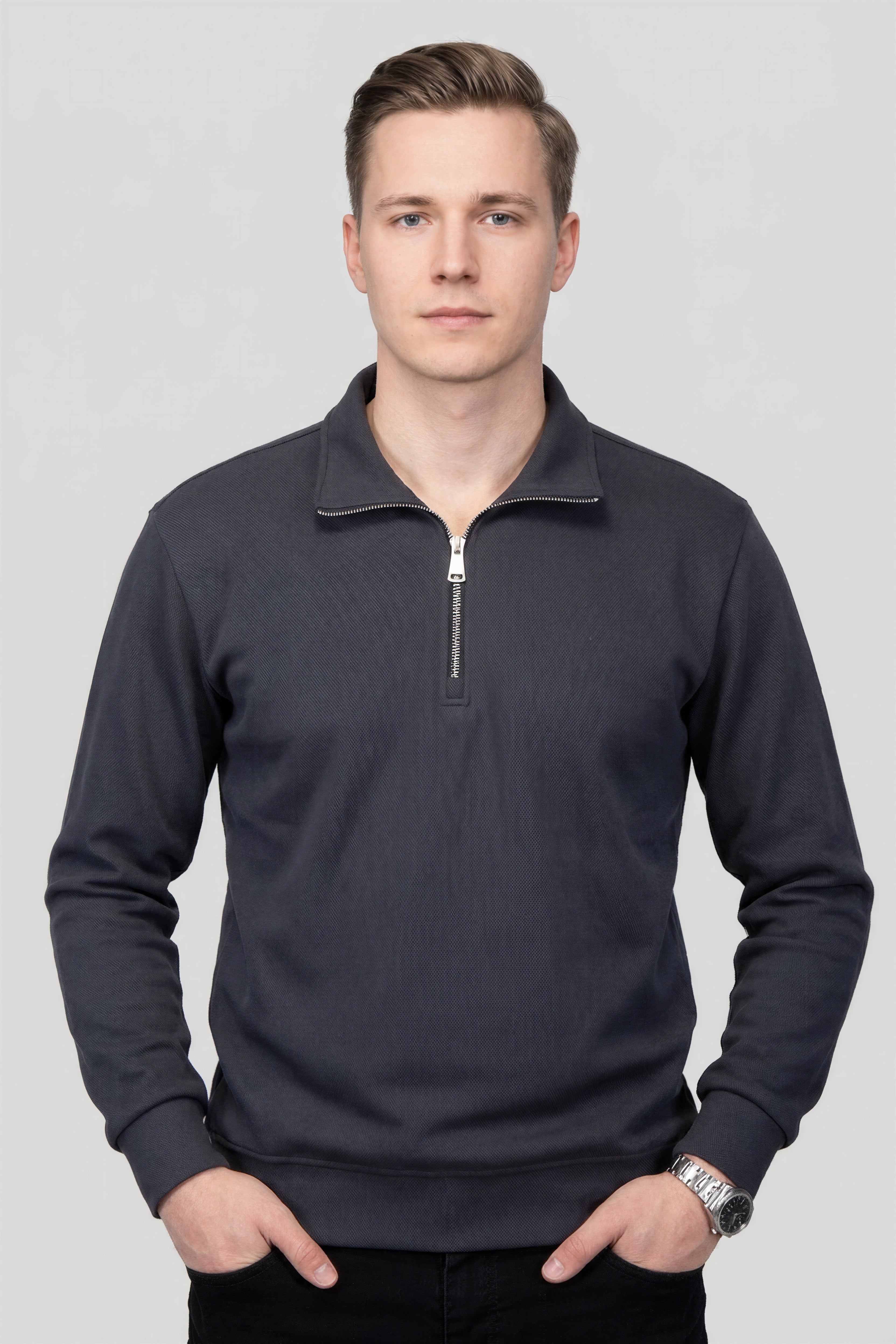 Felsenkind Herren Quarter-Zip Pullover – Langarm Sweatshirt mit Reißverschluss