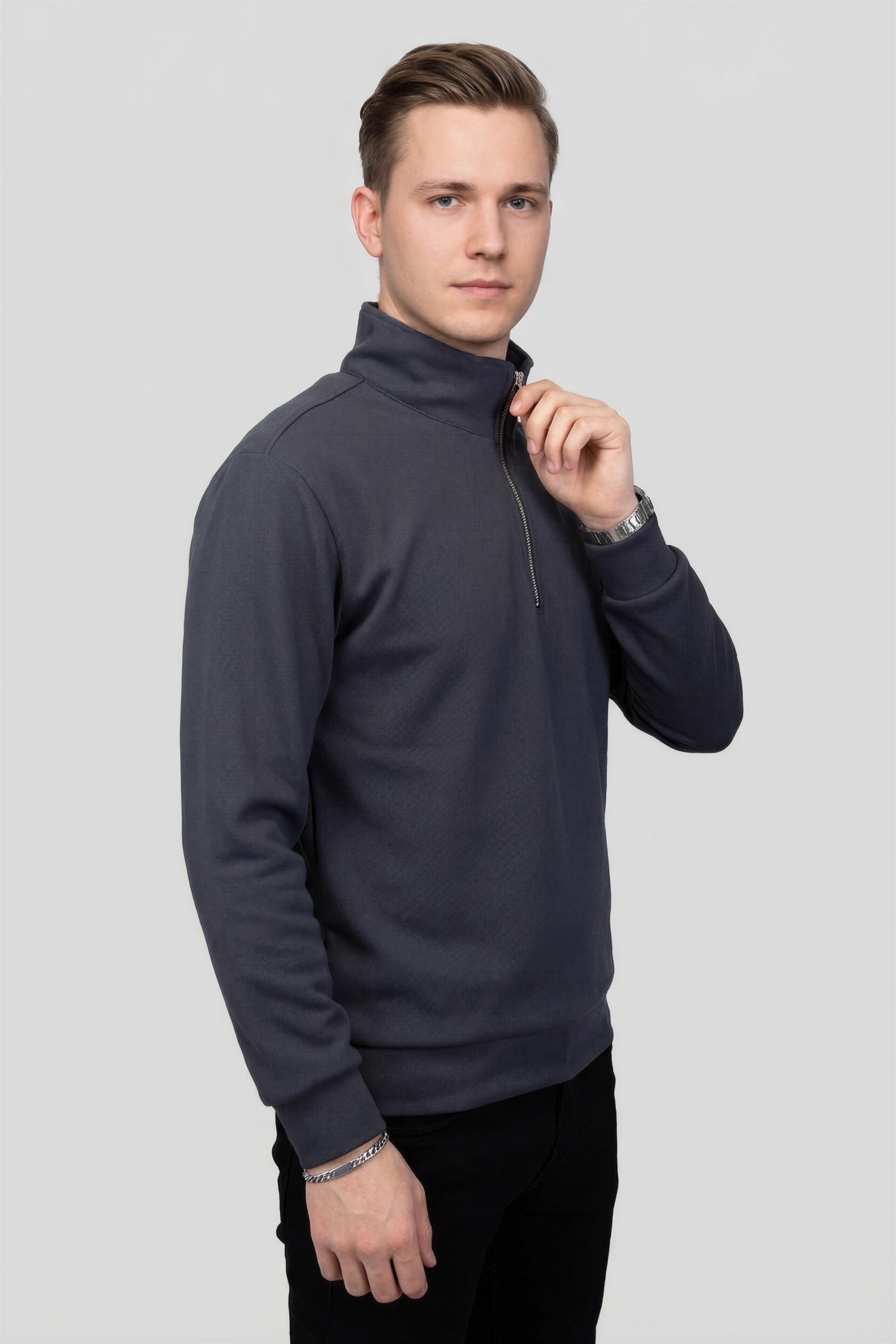 Felsenkind Herren Quarter-Zip Pullover – Langarm Sweatshirt mit Reißverschluss