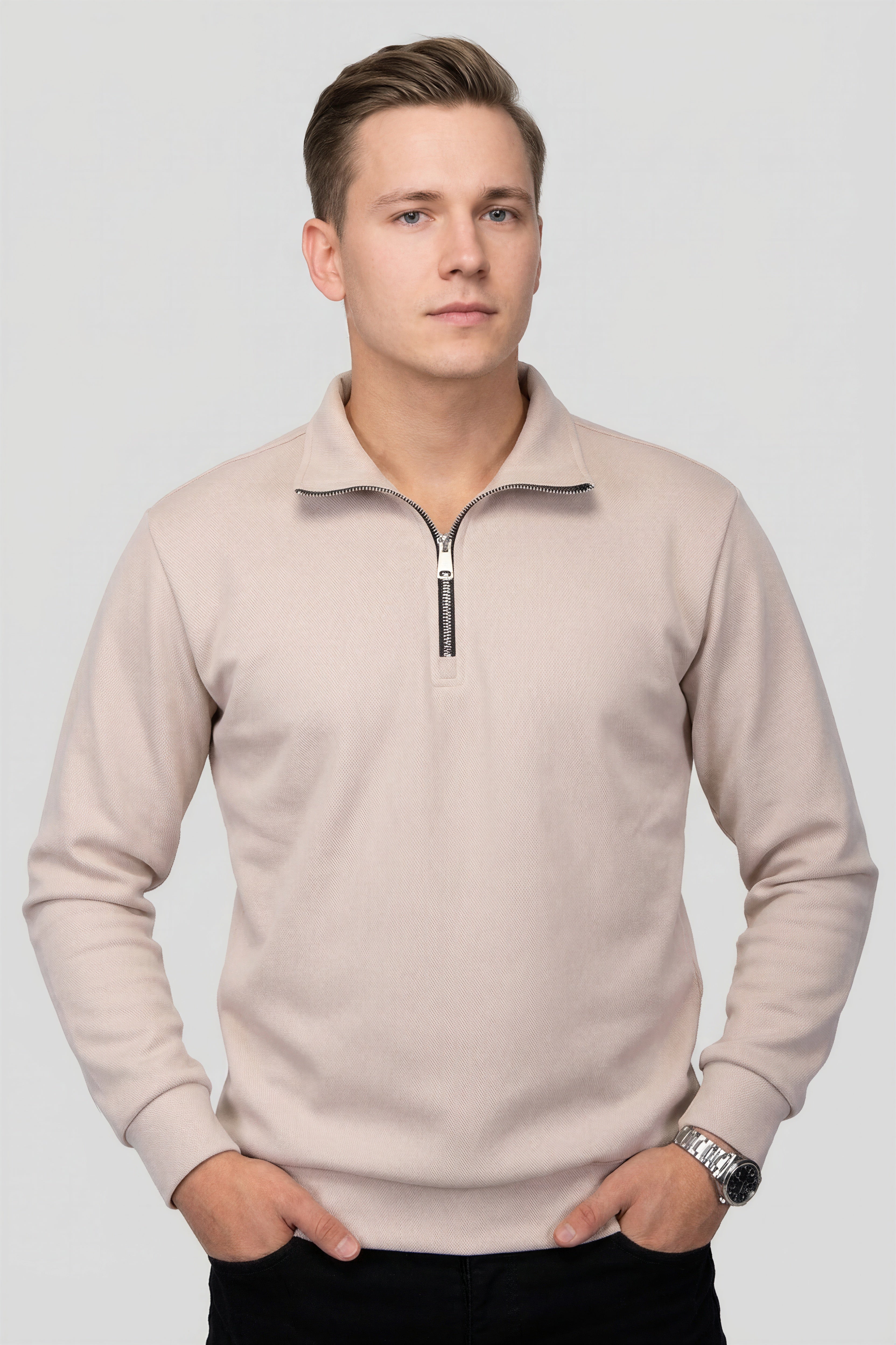 Felsenkind Herren Quarter-Zip Pullover – Langarm Sweatshirt mit Reißverschluss