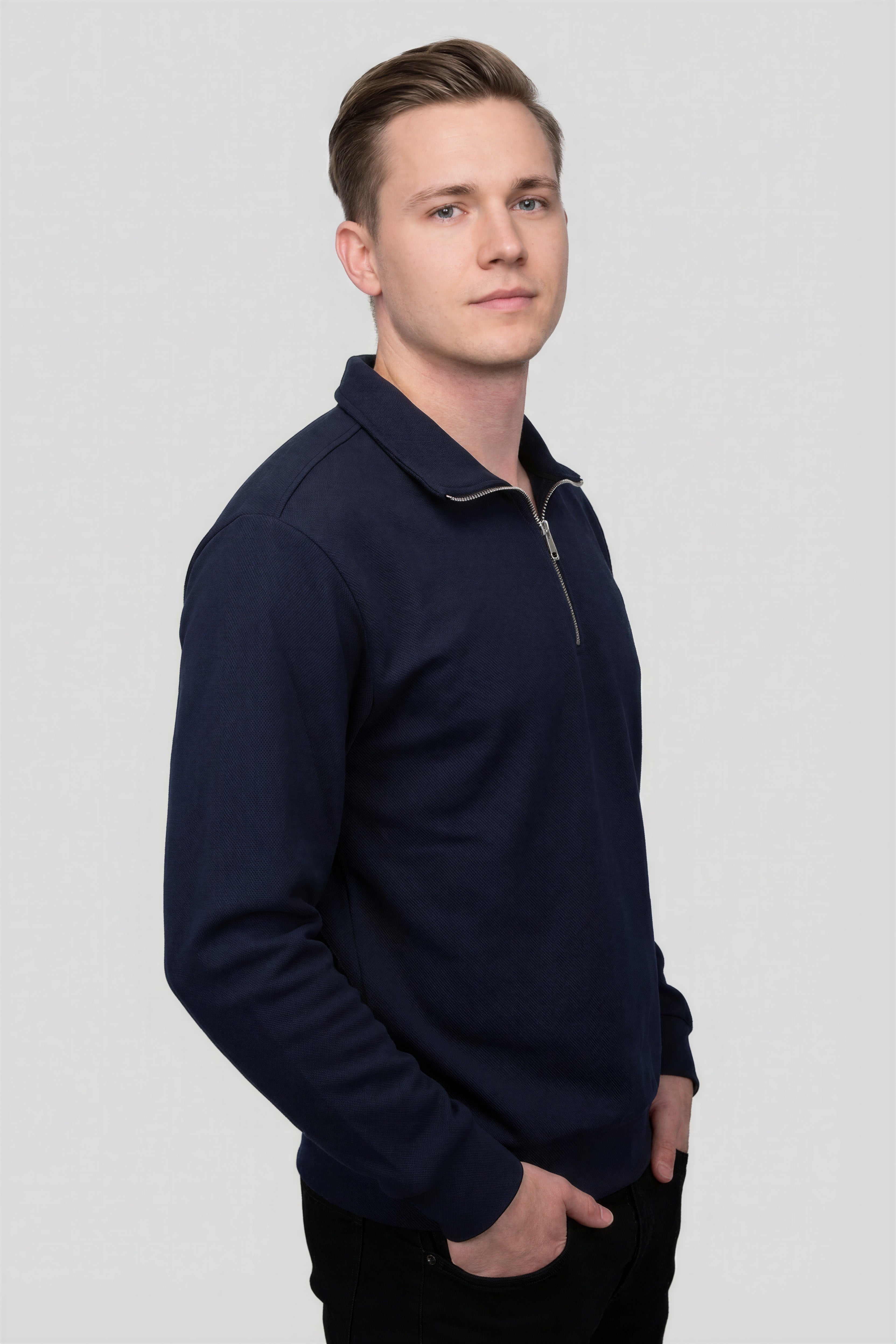 Felsenkind Herren Quarter-Zip Pullover – Langarm Sweatshirt mit Reißverschluss