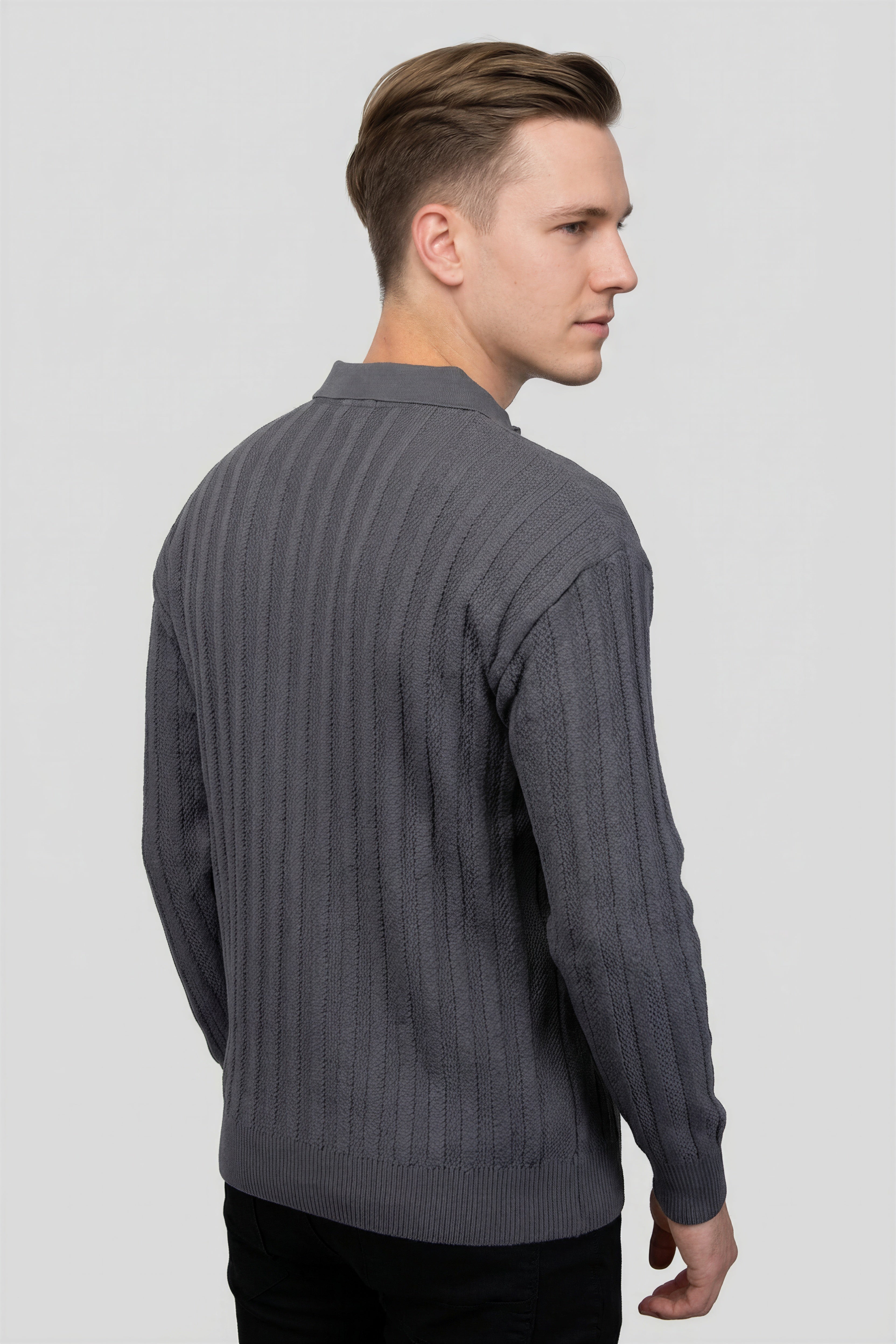 Felsenkind Herren Strick-Poloshirt mit Reißverschluss – Dünnes Feinstrick-Oberteil Sweatshirt