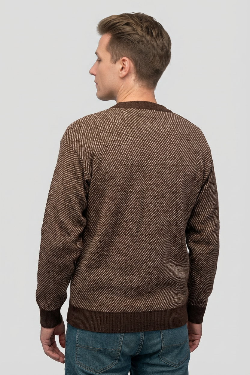 Felsenkind Herren Strickpullover – Warmer Winterpullover mit Karomuster, Rundhals, Braun/Beige