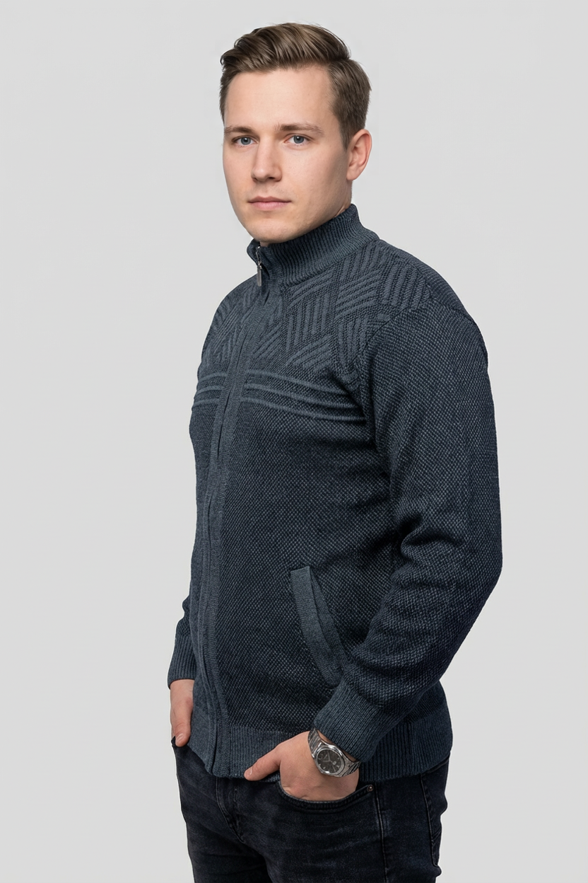 Felsenkind Herren Winter-Strickjacke –  Jacke aus recyceltem Polyester, Hochwertiger Zipper, Modernes Strickmuster, Ideal für Freizeit, Büro & Outdoor