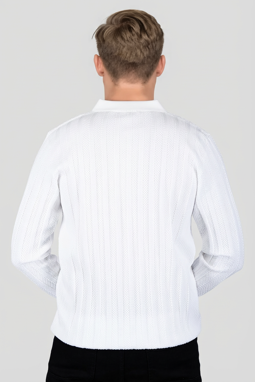 Felsenkind Herren Strick-Poloshirt mit Reißverschluss – Dünnes Feinstrick-Oberteil Sweatshirt