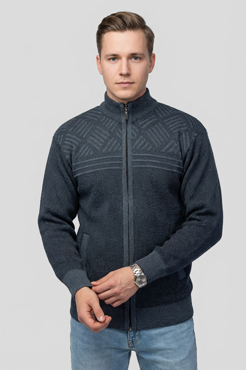 Felsenkind Herren Winter-Strickjacke –  Jacke aus recyceltem Polyester, Hochwertiger Zipper, Modernes Strickmuster, Ideal für Freizeit, Büro & Outdoor