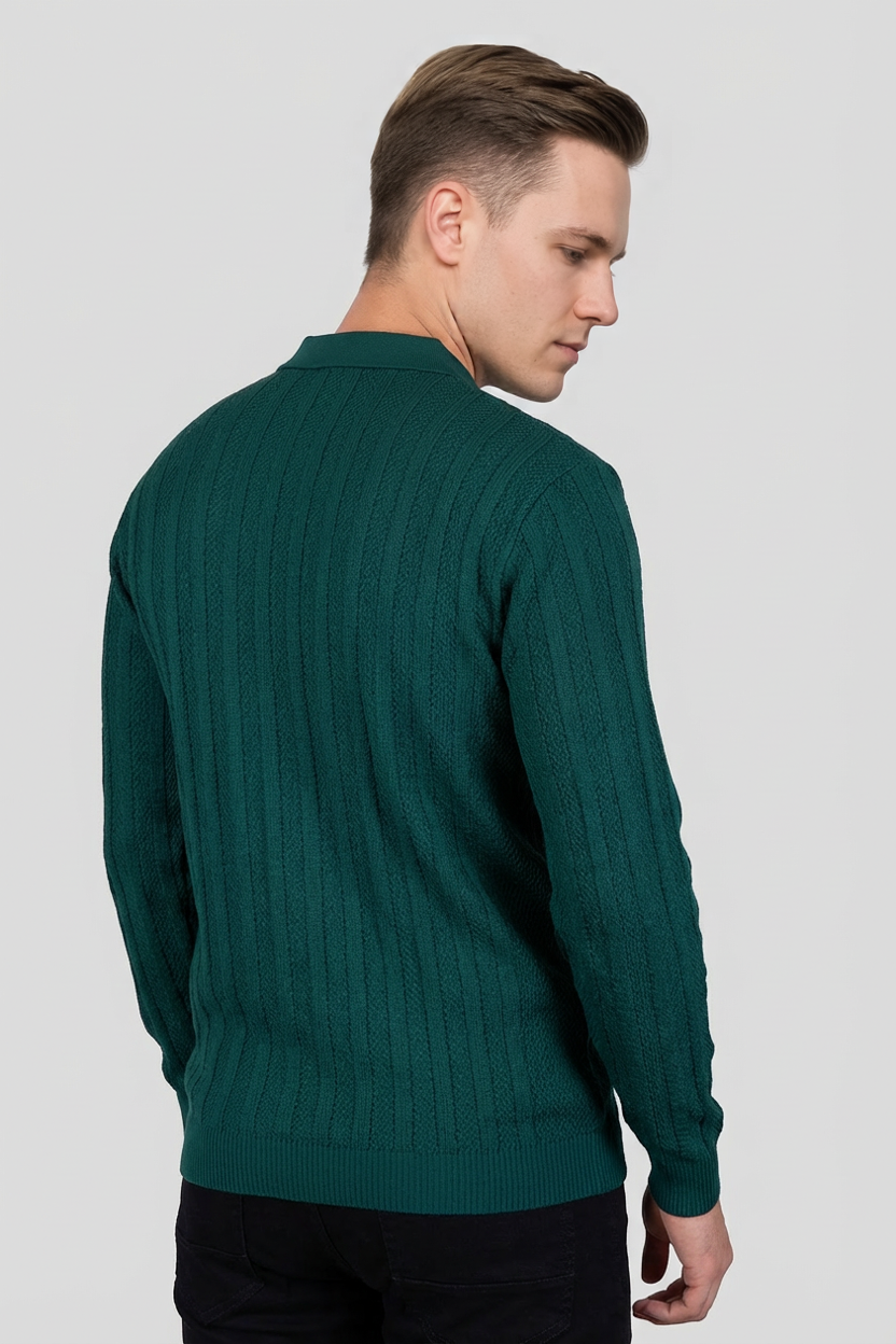 Felsenkind Herren Strick-Poloshirt mit Reißverschluss – Dünnes Feinstrick-Oberteil Sweatshirt