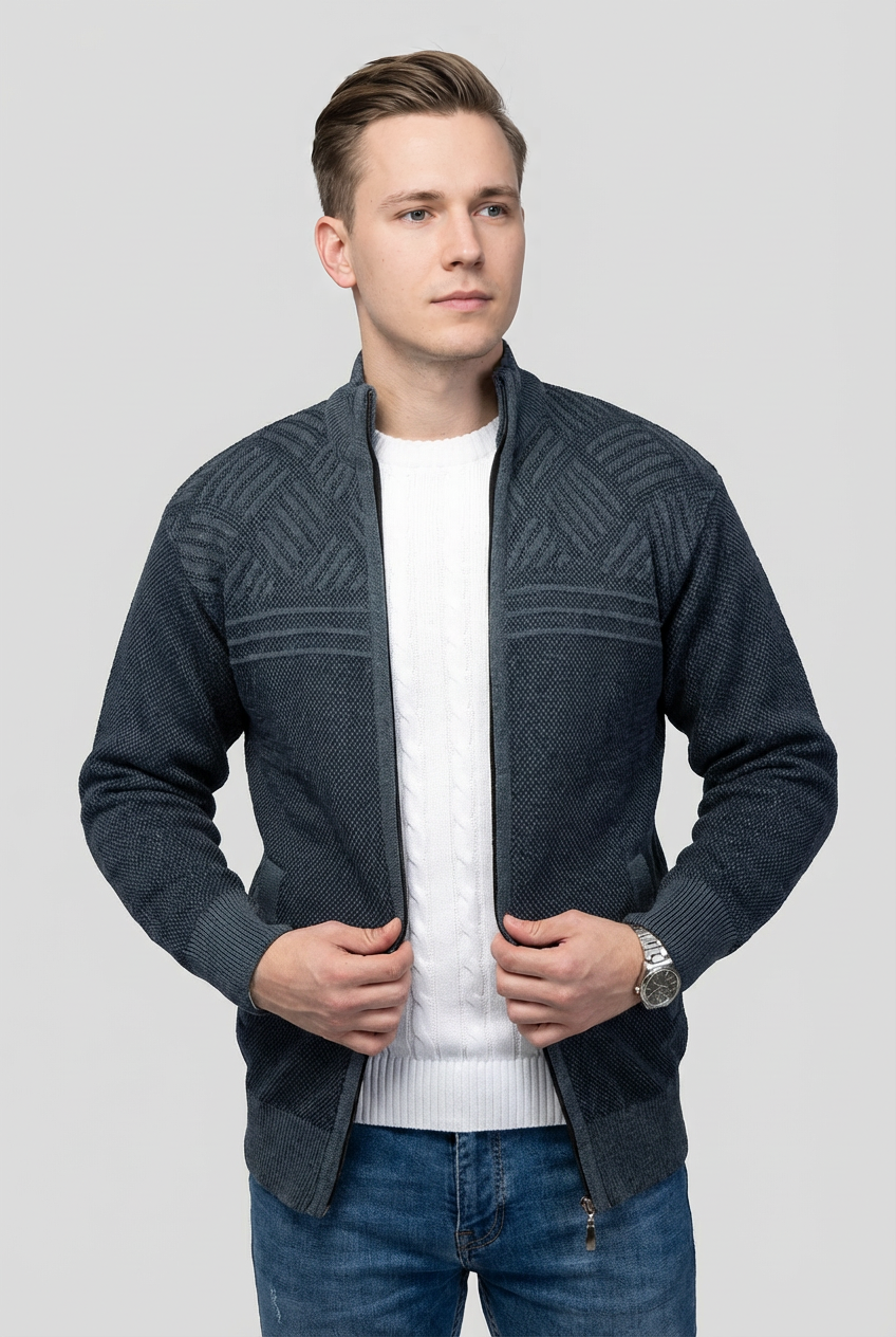 Felsenkind Herren Winter-Strickjacke –  Jacke aus recyceltem Polyester, Hochwertiger Zipper, Modernes Strickmuster, Ideal für Freizeit, Büro & Outdoor