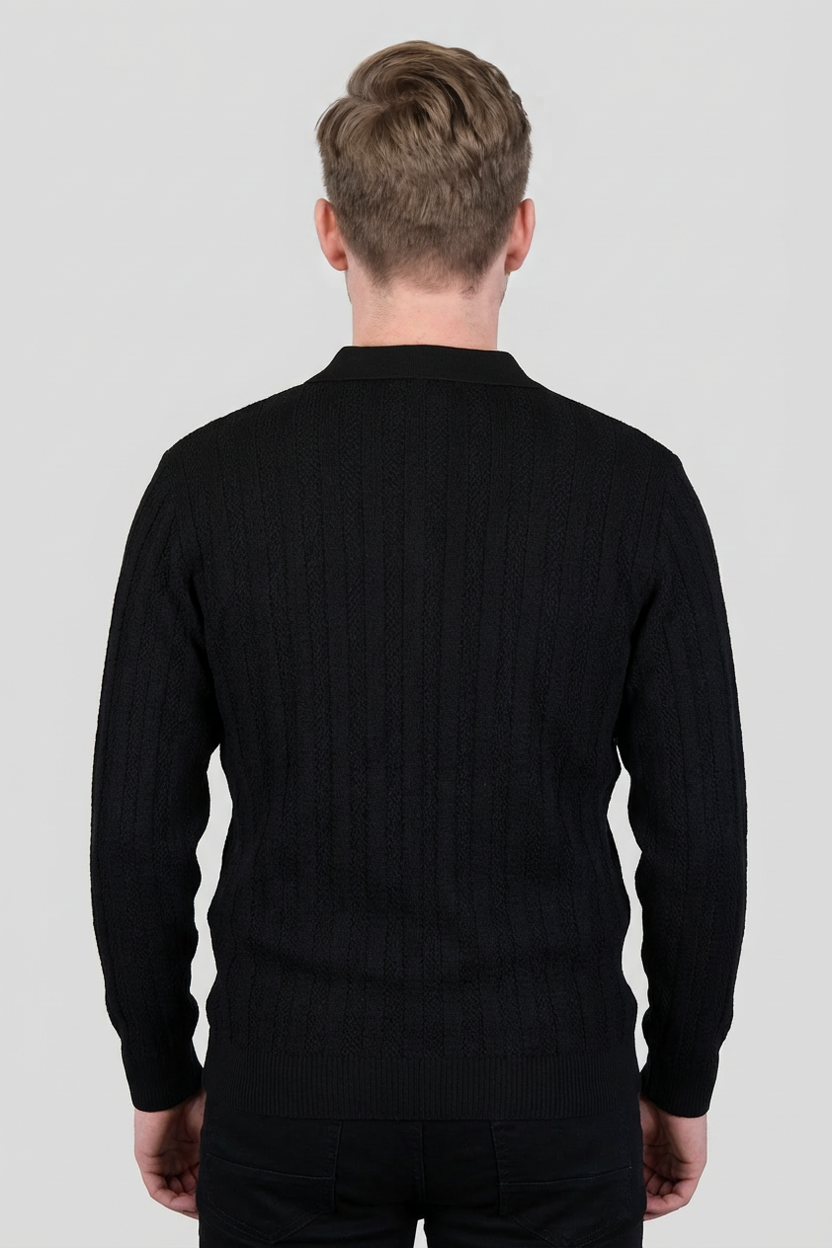 Felsenkind Herren Strick-Poloshirt mit Reißverschluss – Dünnes Feinstrick-Oberteil Sweatshirt