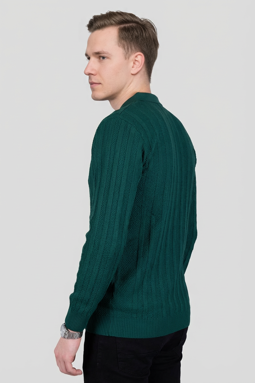 Felsenkind Herren Strick-Poloshirt mit Reißverschluss – Dünnes Feinstrick-Oberteil Sweatshirt