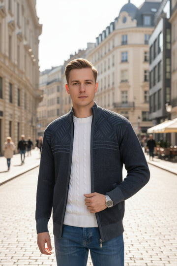 Felsenkind Herren Winter-Strickjacke –  Jacke aus recyceltem Polyester, Hochwertiger Zipper, Modernes Strickmuster, Ideal für Freizeit, Büro & Outdoor